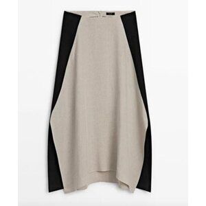 Massimo Dutti Contrast Linen Flared Midi Skirt US 6 NEW